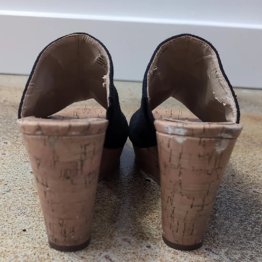 Abound Black Canvas Cork Wedge Mule Sandals